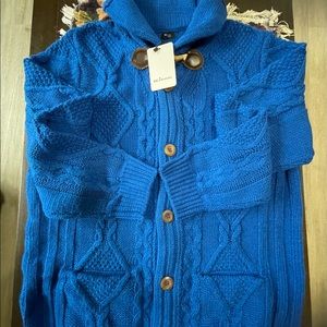 NWT Luxury Kiton Men’s Ocean Blue Cardigan Sweater Size 56 IT XXL US